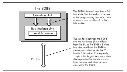 Figure 4.2  Internal data bus widths of the 8088.